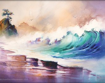 340x270 West Coast Color And Motion Ocean Wave Watercolor Painting Etsy - Painting Waves In Watercolor