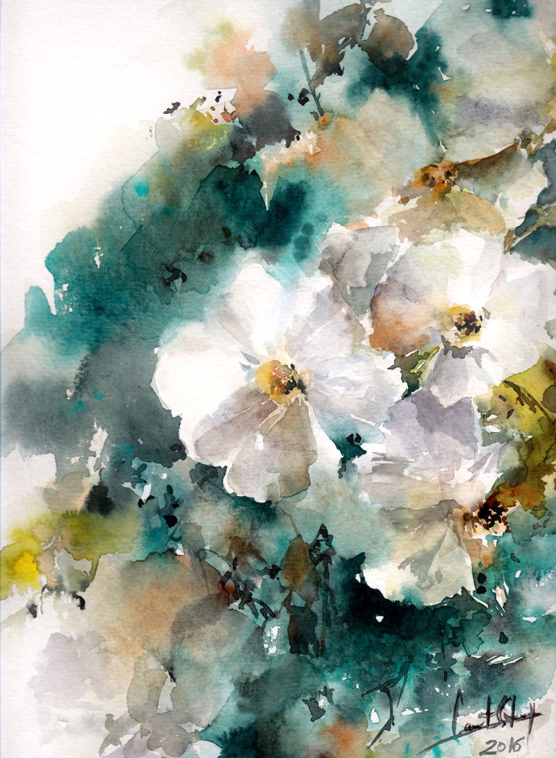1100x1500 Original Watercolor Painting, Jasmine Painting, White Flowers - Painting White Flowers In Watercolor