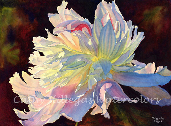 570x420 White Flowers Watercolor Painting Cathy - Painting White Flowers In Watercolor
