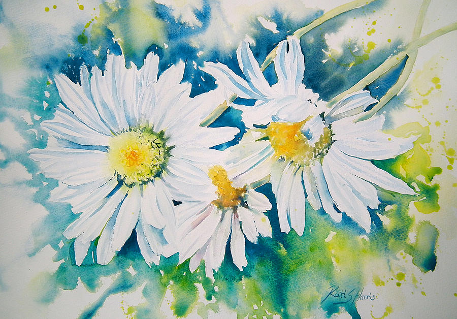 900x628 Lazy Daisies Painting By Ruth Harris - Paintings Of Daisies In Watercolor