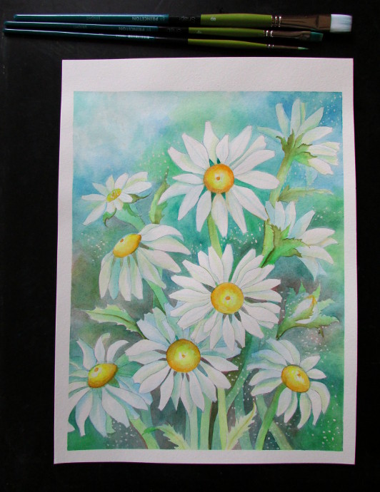 532x690 Painting Daisies Using Negative Watercolor Painting - Paintings Of Daisies In Watercolor
