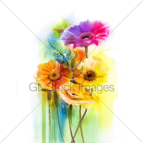 500x500 Abstract Flowers Watercolor Painting Daisy Gerbera Flowers Gl - Paintings Of Daisies In Watercolor