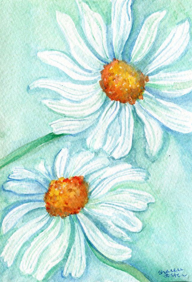 642x940 Original Watercolor Painting Daisy Painting. Minty Home Decor Etsy - Paintings Of Daisies In Watercolor