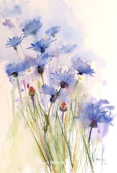 407x600 Cornflowers And Daisies Art Watercolor, Paintings - Paintings Of Daisies In Watercolor