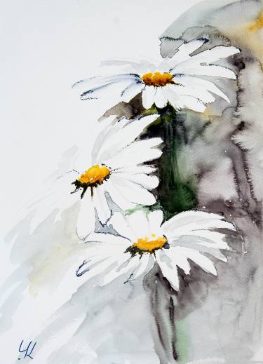 375x519 Daisies, Original Watercolour Painting, 28x38 Cm Painting By - Paintings Of Daisies In Watercolor
