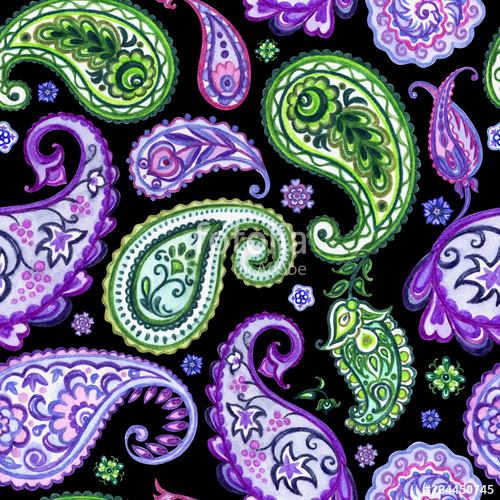500x500 Seamless Pattern From Paisley, Watercolor Drawing. Oriental Ethnic - Paisley Watercolor