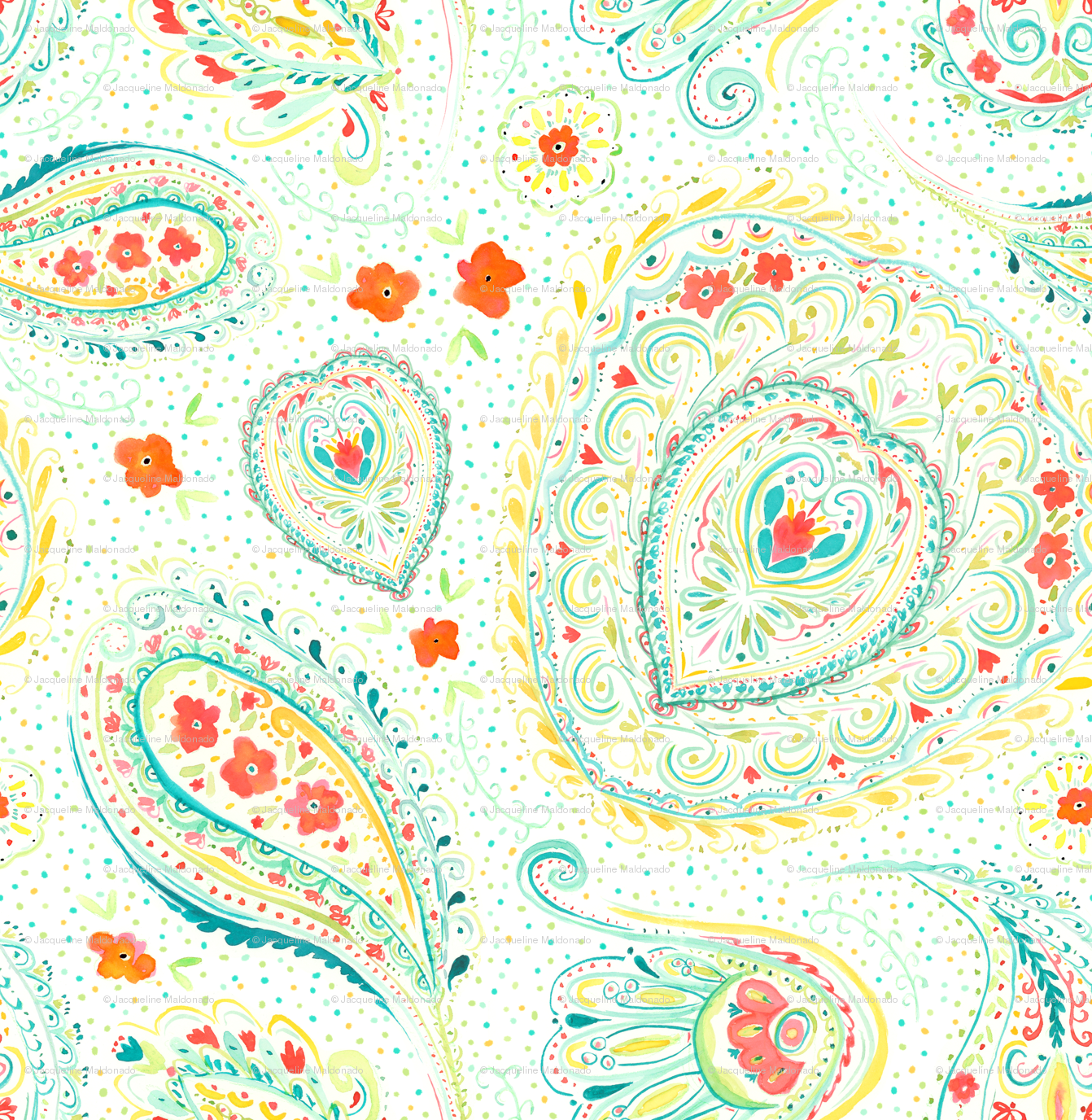 1342x1376 Watercolor Paisley Teal Small Scale Wallpaper - Paisley Watercolor