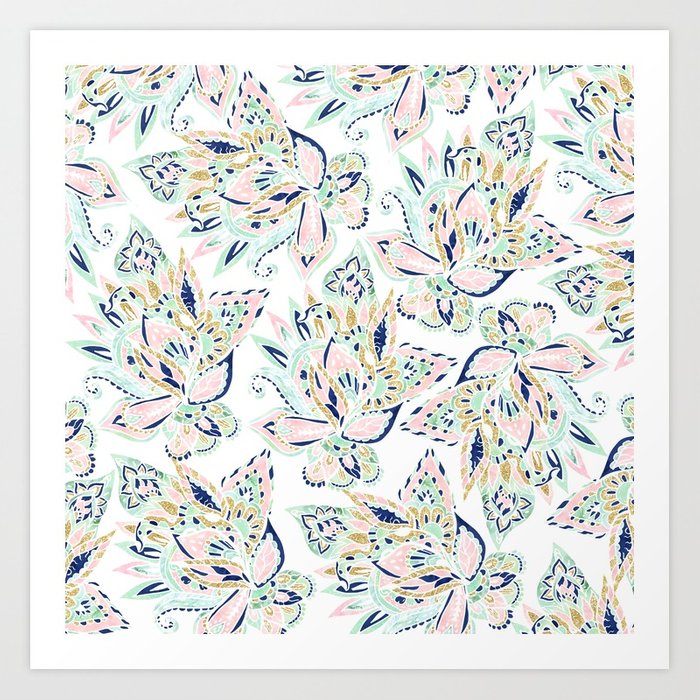700x700 Modern Pastel Pink Watercolor Gold Floral Hand Drawn Paisley Art - Paisley Watercolor