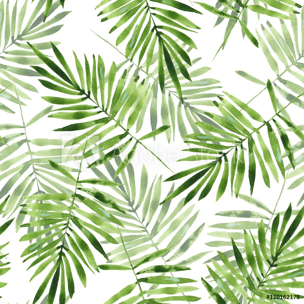 1000x1000 Photo Amp Art Print Palm Leaves. Watercolor Seamless Pattern 2 - Palm Leaves Watercolor