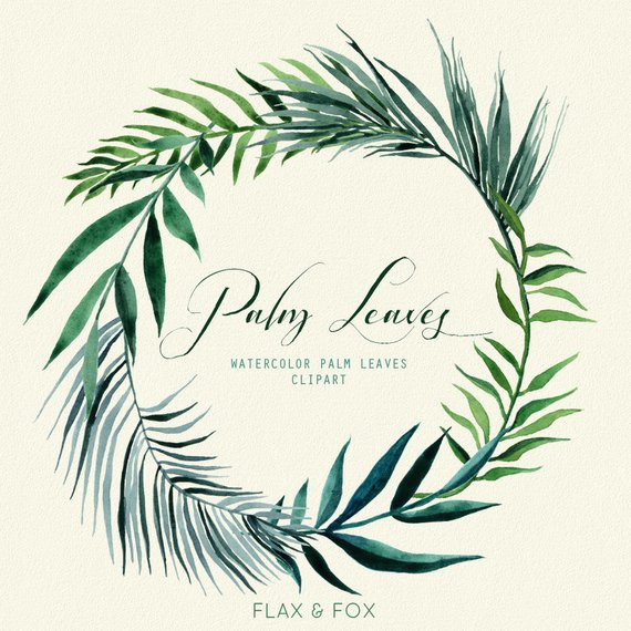 570x570 Palm Leaves Watercolor Elements Hand Painted Clipart Floral Etsy - Palm Leaves Watercolor