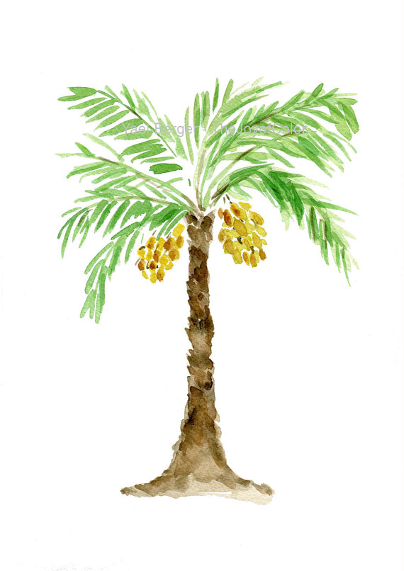 570x806 Palm Tree Art Print, Palm Tree Watercolor Print, Green, Brown - Palm Tree Watercolor Paintings