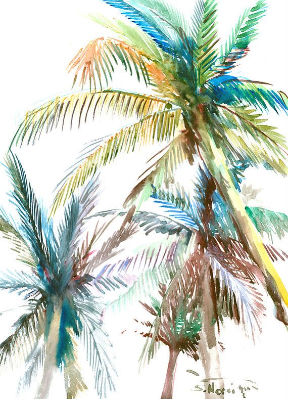 570x789 Palm Trees, Original Watercolor Painting, 16 X 12 In, Sage - Palm Tree Watercolor Paintings