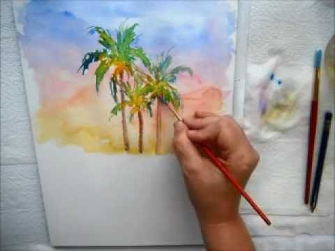 480x360 Coconut Palm Trees In Watercolor - Palm Tree Watercolor Paintings