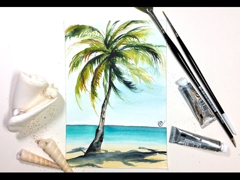 480x360 Easy Watercolor Real Time Palm Tree Painting Demonstration - Palm Tree Watercolor Paintings