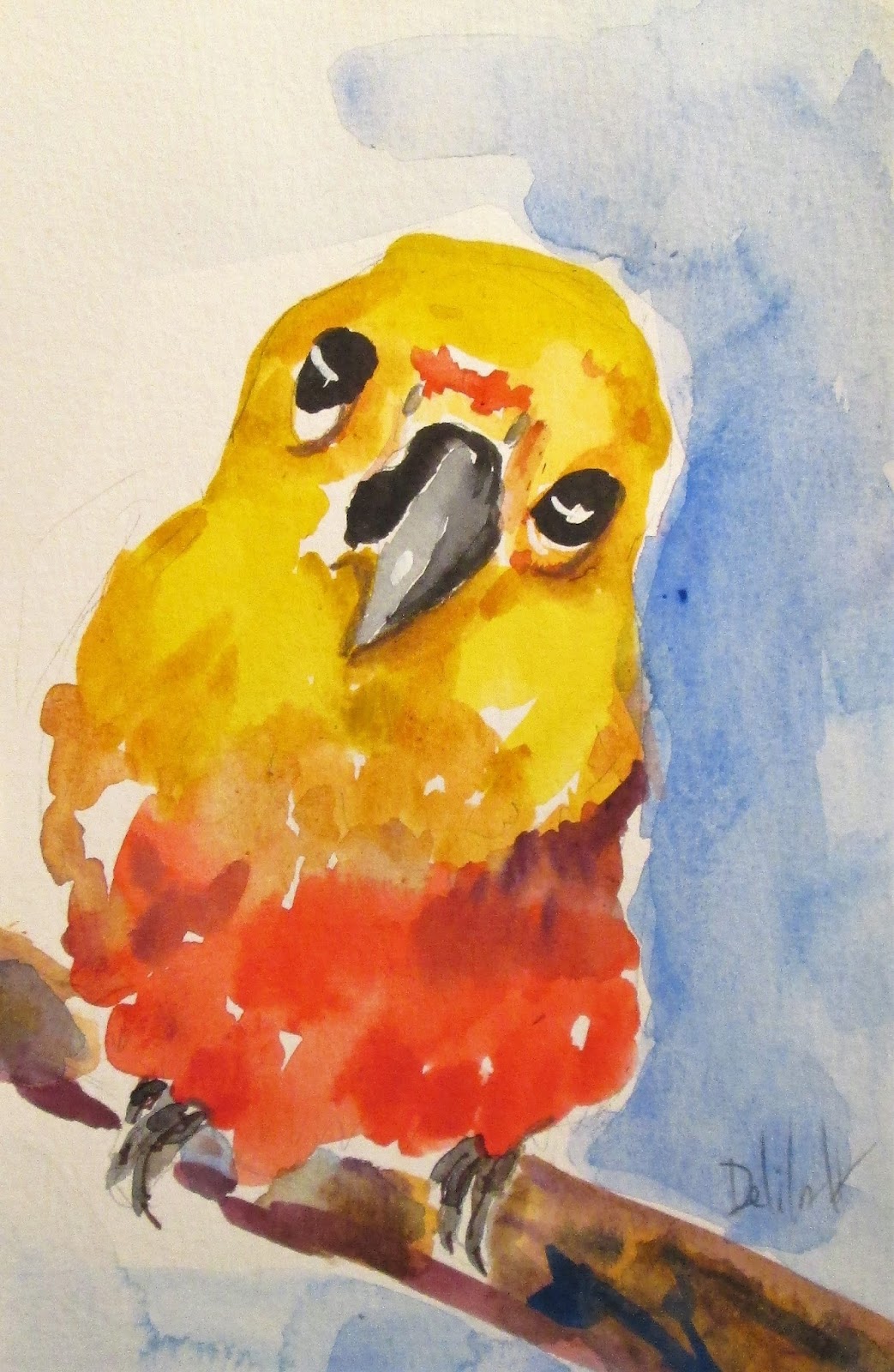 1043x1600 Parakeet Watercolor Painting In The Studio With Delilah - Parakeet Watercolor