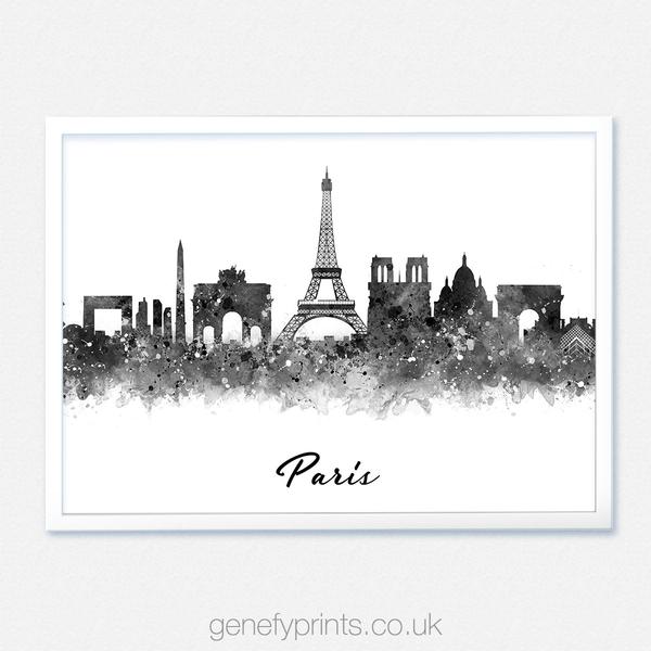 600x600 Paris Skyline Black And White Watercolor Print - Paris Watercolor