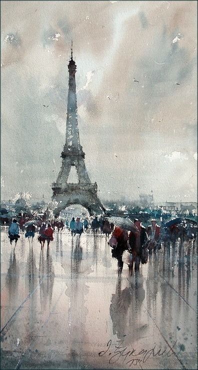 396x740 Paris Watercolor Painting By Dusan Djukaric - Paris Watercolor