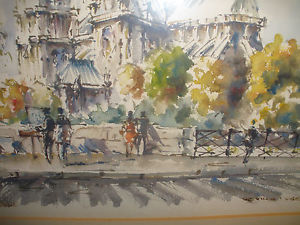 300x225 Listed Juan Sevilla Saez (Spanish 1922 ) Paris France Notre Dame - Paris Watercolor