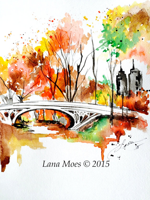570x760 New York Love Watercolor Romantic Painting Of Central Park - Park Watercolor