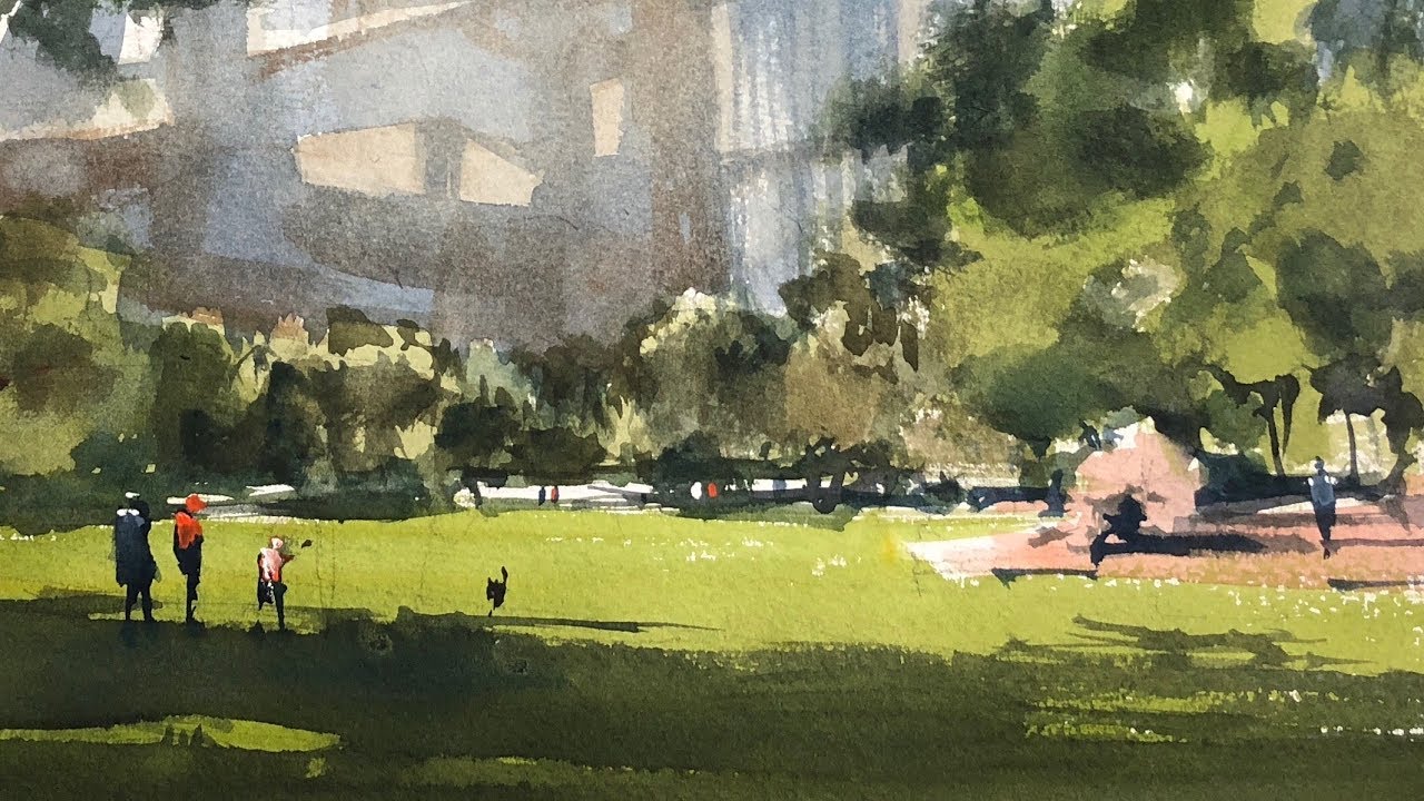 Park Watercolor at PaintingValley.com | Explore collection of Park ...