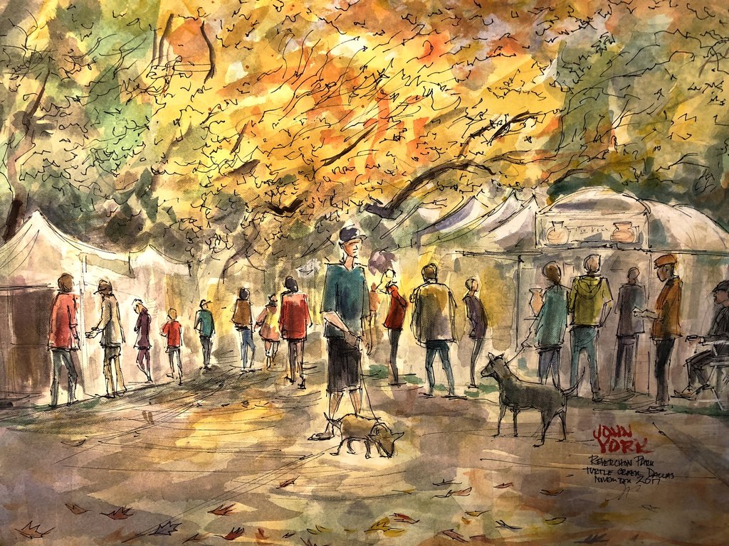 1024x768 Reverchon Park Turtle Creek Fine Art Festival, Dallas 2017 - Park Watercolor
