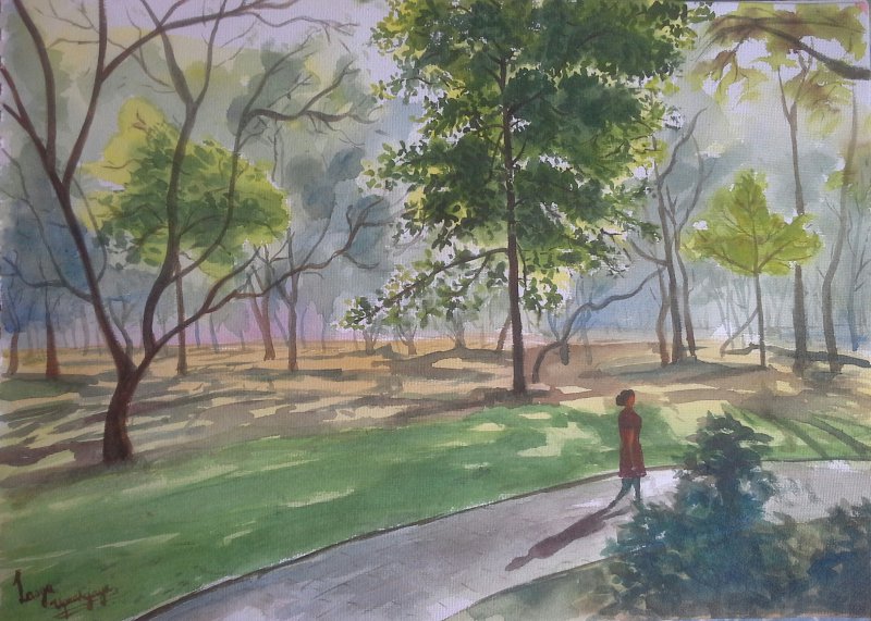 800x571 Strolling Through Cubbon Park By Artist Lasya Upadhyaya - Park Watercolor