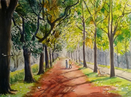 445x331 Blissful Shades Of Cubbon Park By Artist Lasya Upadhyaya - Park Watercolor