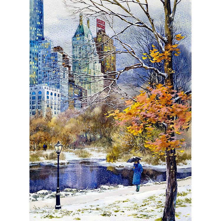 750x750 Central Park South New York Art - Park Watercolor