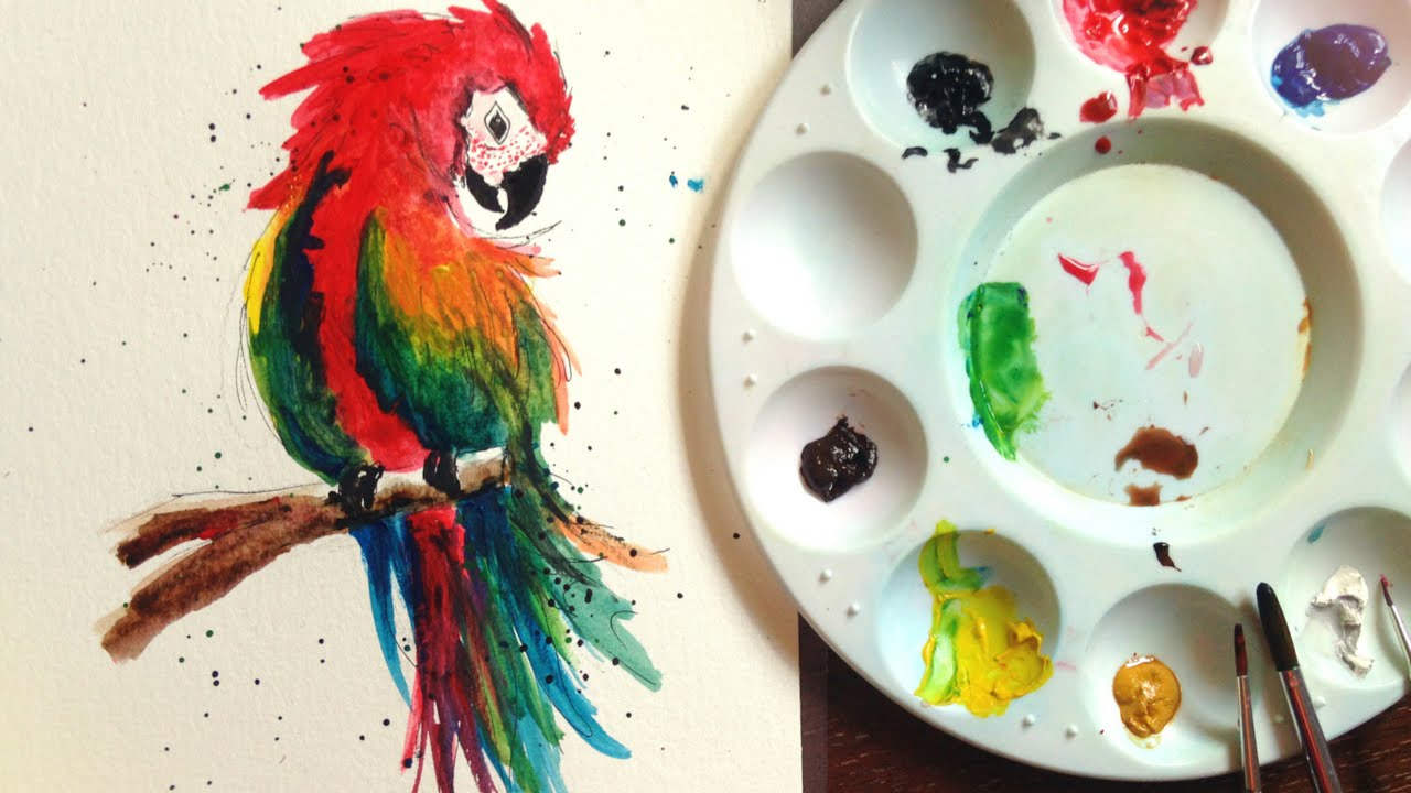 1280x720 Time Lapse Parrot Paradise Watercolour Painting - Parrot Watercolor
