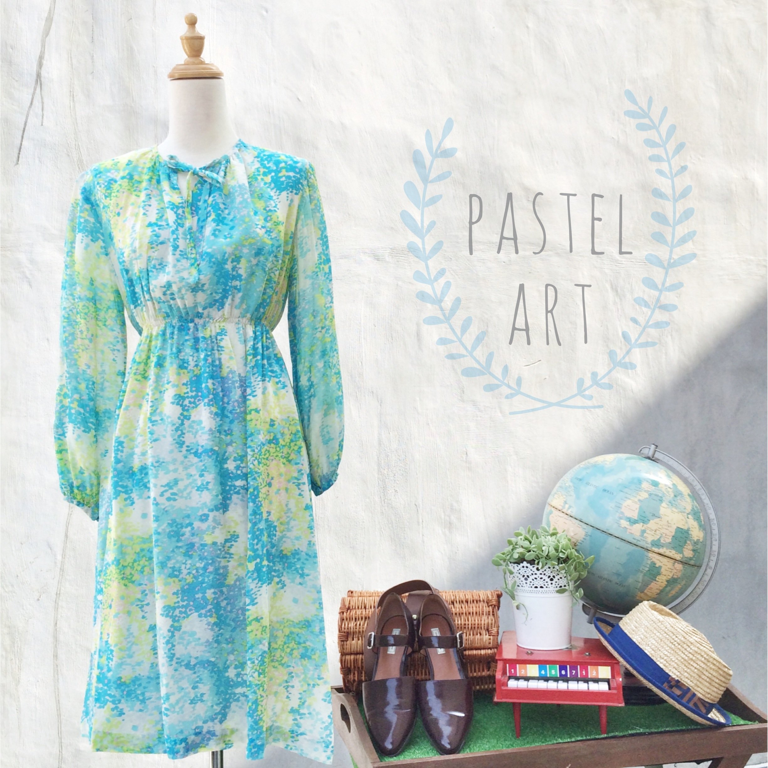 2448x2448 Happy Laundry Day Vintage Treasures + - Pastel Watercolor Dress