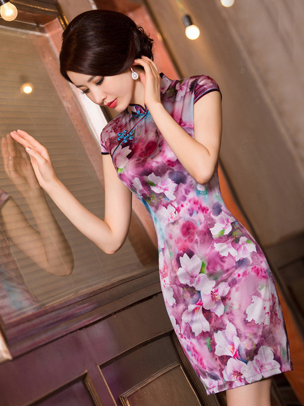 600x800 Pastel Watercolor Floral Silk Traditional Chinese Sheath Dress - Pastel Watercolor Dress
