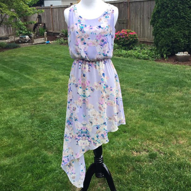 610x610 Dress, Floral Dress, Pastel Dress, Lavender Dress, Asymmetrical - Pastel Watercolor Dress