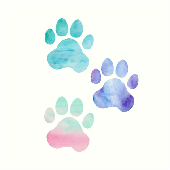 550x550 Watercolor Paw Print Trio Art Prints By Annmariestowe Redbubble - Paw Print Watercolor