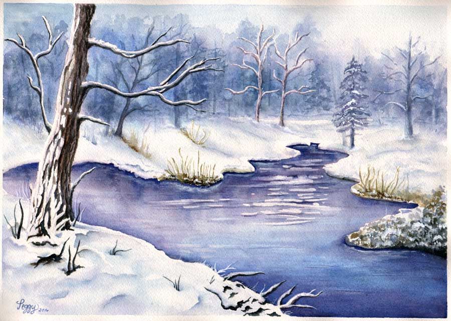 900x641 Winter Peace Watercolor, 10x12 By Peggy Markham, Composition By - Peace Watercolor