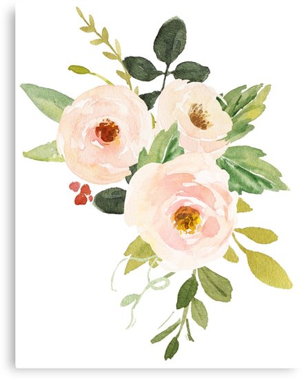 441x550 Pastel Pink Peach Watercolor Flowers Canvas Prints By Junkydotcom - Peach Watercolor