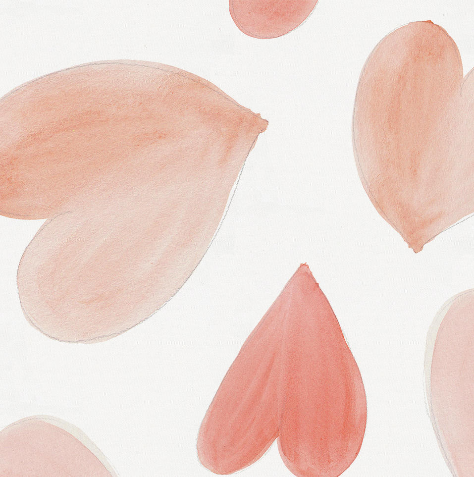 957x963 Peach Watercolor Hearts Fabric By The Yard Coral Fabric - Peach Watercolor