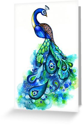 277x415 Peacock Watercolor Greeting Cards By Annya Kai Redbubble - Peacock Watercolor