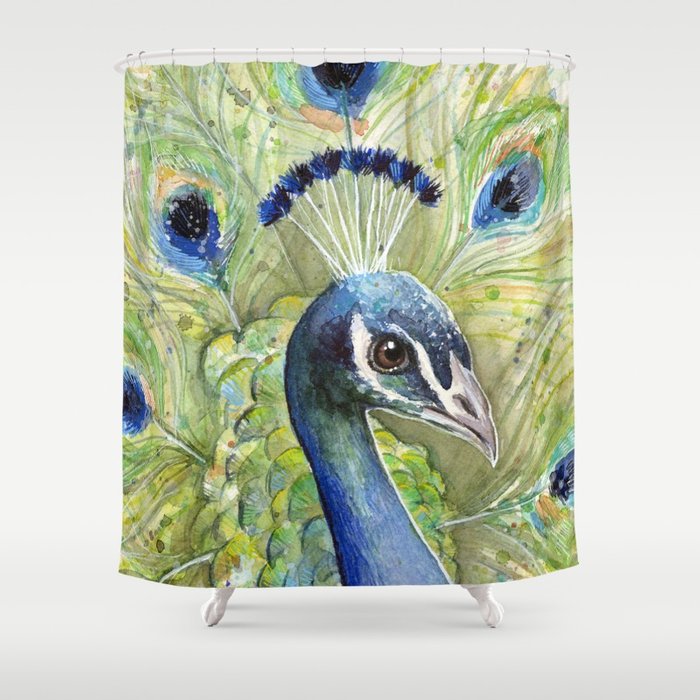 700x700 Peacock Watercolor Painting Exotic Birds Shower Curtain By - Peacock Watercolor