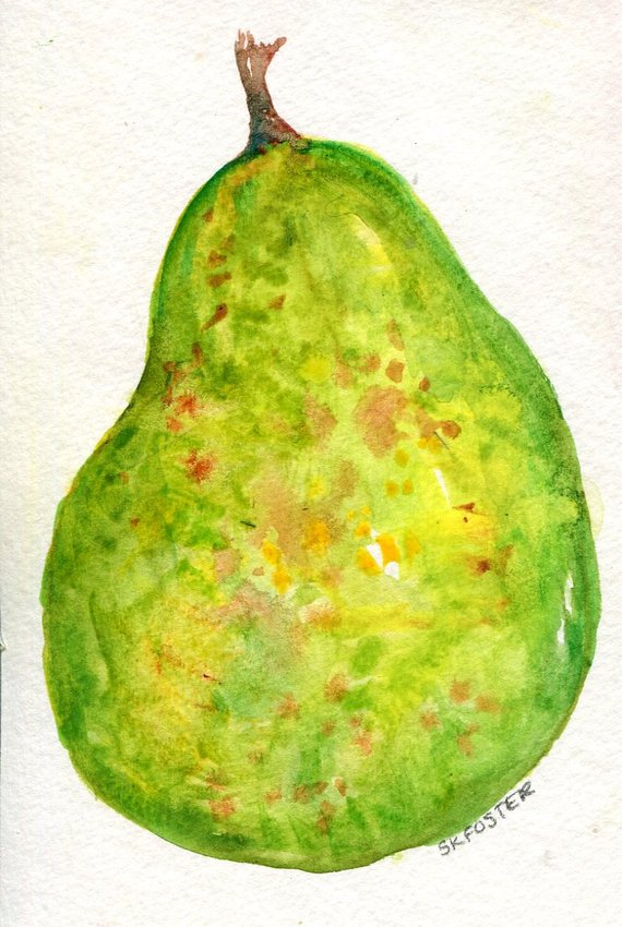 570x850 Green Pear Watercolors Paintings Original Food Art Fruit Etsy - Pear Watercolor