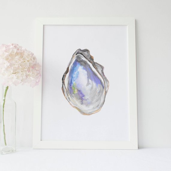 570x570 Oyster Pearl Watercolor Shell Printable Beach Art Etsy - Pearl Watercolor