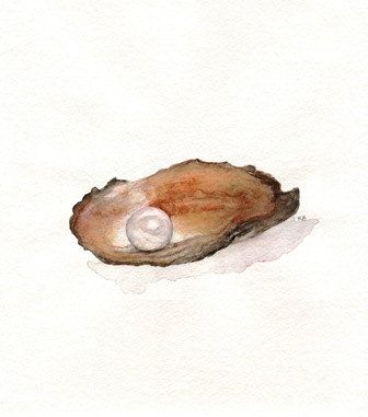 336x381 Pearl Oyster Watercolor Print Brown Wall Art Oyster - Pearl Watercolor