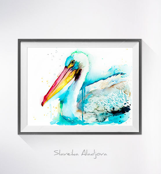 556x604 American White Pelican Watercolor Painting Print, - Pelican Watercolor