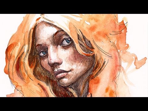 480x360 Portrait Illustration, Ink And Watercolor 001 - Pen And Ink And Watercolor Illustrations