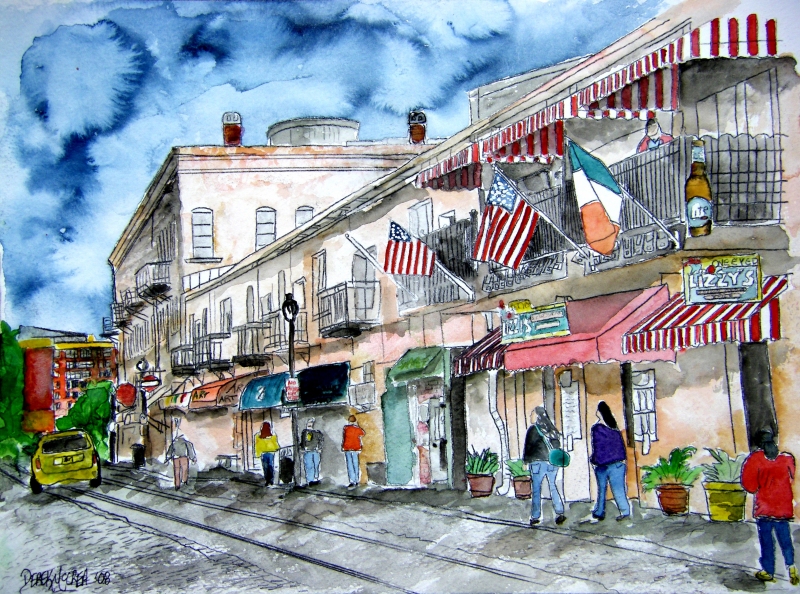 800x594 Savannah River Street Pen And Ink Drawing Watercolor Painting - Pen And Ink Watercolor