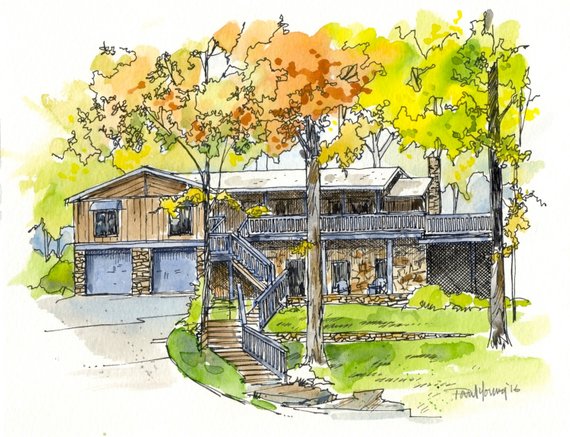 570x437 House Painting Custom Pen Ink Watercolor Wash Homehouse Etsy - Pen And Ink Watercolor