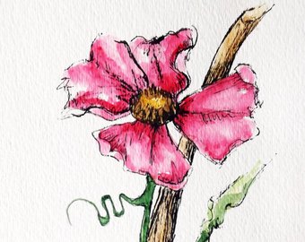 340x270 Rose Flower Original Watercolor Art Painting Pen And Ink Etsy - Pen And Ink Watercolor Flowers
