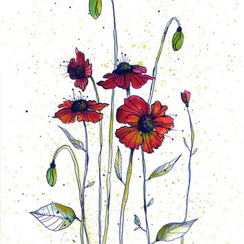 354x354 Temptation Watercolor Painting With Green From Corso Graphics - Pen And Ink Watercolor Flowers