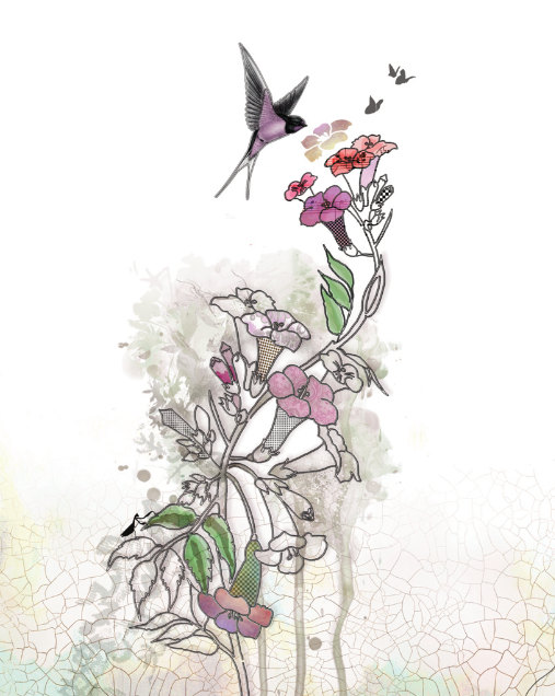 507x636 Hummingbird Art, Watercolors Paintings Original, Pen And Ink - Pen And Ink Watercolor Flowers