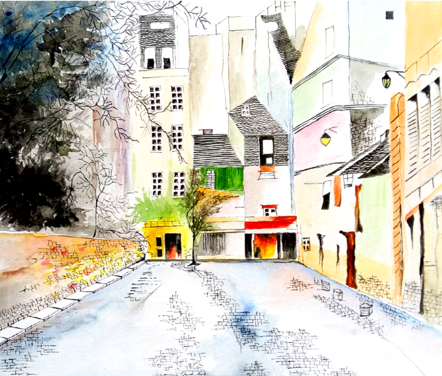 900x766 Pen Ink In Watercolor Painting By Artist Abhisek Sarkar - Pen And Ink Watercolor Paintings