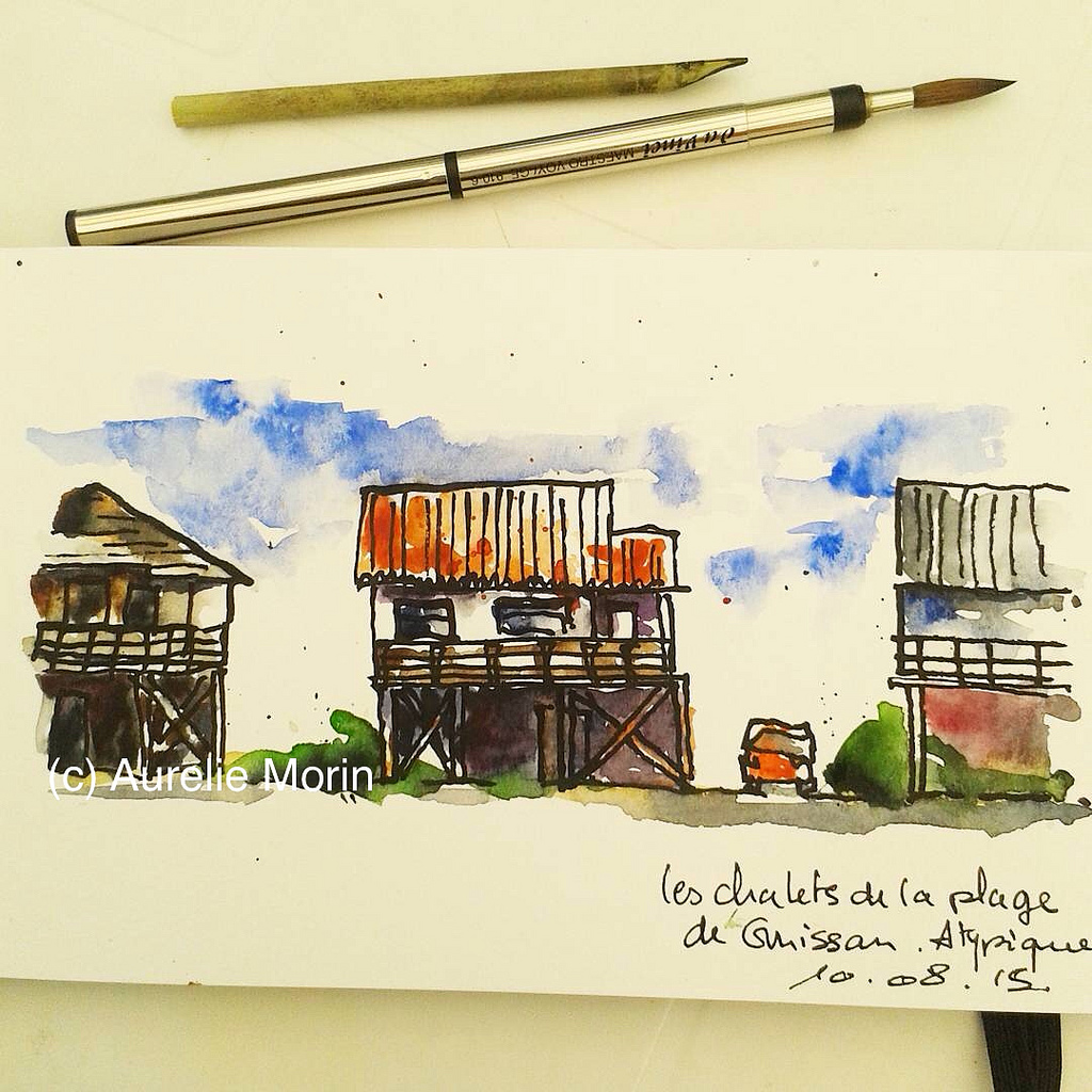 1024x1024 Gruissan Village, France. Homemade Bamboo Pen, Ink - Pen Ink Watercolor Sketching
